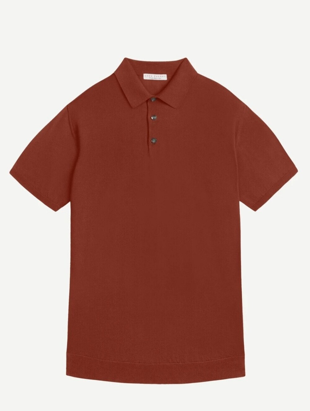 Luca Faloni Premium Short-Sleeve Knitted Cotton Polo in Rust, Large